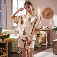 Summer Knitted Cotton Women Pajamas Set Printed Pyjamas Womens Short Sleeve Casual Soft Female Homewear Clothing 2024 - buy cheap