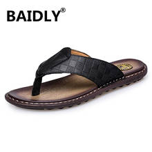 Leather Summer Men Slippers Beach Sandals Comfort Men Casual Shoes Fashion Men Flip Flops Hot Sell Footwear 2024 - buy cheap