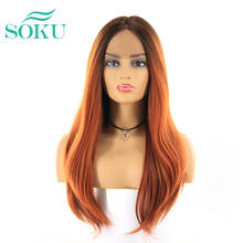 Synthetic Middle Part Lace Front Wigs SOKU Long Straight Dark Root 33 Color Wig Glueless Heat Resistant Fiber Wig For Women 2024 - buy cheap