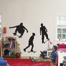 Skaters Wall Sticker Skateboard Silhouette Vinyl Wall Decals for Kids Room Teenagers Bedroom Wall Decor Removable Mural X522 2024 - buy cheap