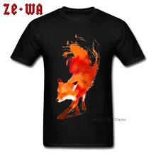Camiseta con estampado de zorro rojo para hombre, camisetas negras de manga corta con cuello redondo, ropa de algodón, camisetas de diseño artístico de alta calidad, estilo japonés 2024 - compra barato
