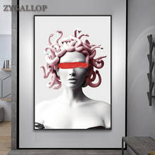 Pink Medusa Sculpture Canvas Poster Graffiti Art Canvas Painting Medusa Cover Face Creativity Wall Picture for Living Room Decor 2024 - buy cheap