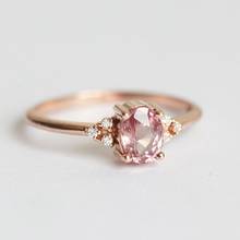 Anel de noivado feminino, anel de casamento em ouro rosado, cor prata, fofo, pedra de cristal rosa, para mulheres, dainty, noiva, zircônio oval, presente 2024 - compre barato