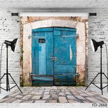 Old Vintage Blue Wood Door Brick Floor Backdrop Baby Young Portrait Outdoor Scenic Photography Background Photocall Photo Studio 2024 - buy cheap