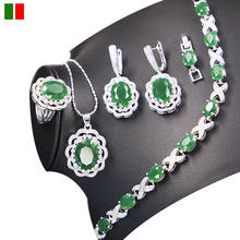Conjunto de joyería nupcial para mujer, collar, pendientes, anillo, verde esmeralda, óvalo, pulseras de plata 925, 925 2024 - compra barato