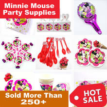 Minnie mouse decorações de festa suprimentos crianças placas de tema copo toalha de mesa feliz aniversário rosa vermelho favores festa aniversário conjunto 2024 - compre barato