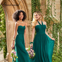 Простое Зеленое Шифоновое платье подружки невесты, милое Плиссированное длинное платье трапециевидной формы без рукавов для свадебной вечеринки 2024 - купить недорого
