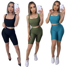 Chándales de Fitness para mujer, ropa de salón, Tops cortos sin mangas + pantalones cortos de motorista, conjunto de dos piezas de fiesta nocturna Sexy de Color sólido, verano 2020 2024 - compra barato