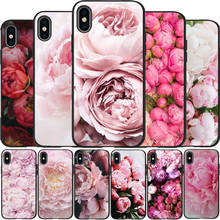 Flor rosa peônias peônia coque escudo macio silicone tpu preto caso de telefone para iphone 5 se 6 7 8 plus x xs xr xs max 11 pro max 2024 - compre barato