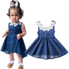 Vestido de tela vaquera con encaje Floral para bebés, ropa informal, 1-6T, envío gratis 2024 - compra barato