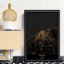 Havana Cuba Black and Gold Light City Map Poster Custom World Art Canvas Painting Wall Pictures for Living Room Home Decor 2024 - buy cheap