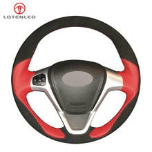 LQTENLEO Red Leather Black Suede Car Steering Wheel Cover For Ford Fiesta 2008-2016 Figo 2012-2014 Ecosport 2013-2017 B-Max 2011 2024 - buy cheap