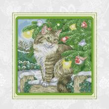 Christmas Cat Printed Canvas Cross Stitch kits Counted 14ct 11ct Embroidery Cross-stitch Sets DIY Handmade Needlework Crafts 2024 - buy cheap