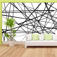 Papel de parede para qualquer tamanho, fundo abstrato de parede com linhas preto e branco para sala de estar, decoração de casa 2024 - compre barato