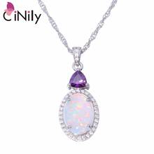 CiNily White Fire Opal Stone Necklace Silver Plated Chain Pink Purple Zircon Crystal Filled Pendant Charm Summer Jewelry Female 2024 - buy cheap