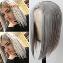 Oxeely Grey Hair Short Bob Synthetic Hair Wigs Heat Resistant Gray Color Bob Straight Wig Synthetic None Lace Wigs for Women 2024 - buy cheap