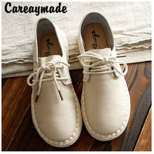 Careaymade-zapatos planos hechos a mano para mujer, calzado de piel auténtica, de estilo retro art mori, Blanco Simple, 2 colores 2024 - compra barato