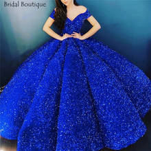 Sparkly Royal Blue Quinceanera Dress 2022 Off Shoulder Sequin Ruffle Corset Puffy Ball Gown Prom Dress Vestidos De 15 Años 2024 - buy cheap