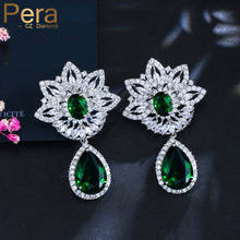 Pera Glittering Silver Color Jewelry Green CZ Crystal Elegant Women Big Flower and Water Drop Dangle Earrings for Ladies E251 2024 - buy cheap