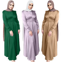 Ramadan Islamic Turkish Muslim Women Long Dress Satin Middle East Kaftan Abayas Arab Malaysia Maxi Robe Gown Dubai Buttons New 2024 - buy cheap