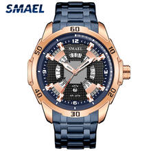Smael relógio masculino azul, relógio de pulso quartzo esportivo para homens, de aço inoxidável à prova d'água 2024 - compre barato