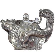 Китай старый фэн шуй домашние украшения тарелка с серебряным драконом Черепаха горшок 2024 - купить недорого