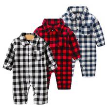 2022 spring Neworn Baby Romper Girls Clothes Boys Jumpsuit Turn-down Collar Long Sleeve Plaid Cotton Outwear Costume Toddler 2024 - buy cheap