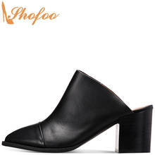 Black Mules Pumps High Chunky Heels Women Pointed Toe Slip On Ladies Summer Fashion Office Mature Shoes Large Size 15 16 Shofoo 2024 - buy cheap