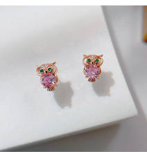 2021New Hot Sale Fashion Pink Crystal Rhinestone Owl Small Studs Earrings For Women Girls Statement Animal Jewelry Accessories 2024 - buy cheap