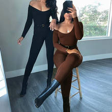 OMSJ Solid Color Sexy Streetwear Jumpsuit Ladies Long Sleeve Bodycon U Neck Rompers Overalls For Women 3 Colors 2020 Fall Winter 2024 - buy cheap