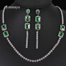 Emmaya New Arrival Classical Design Round And Green Cubic Zircon Necklace Long Earring Fashion Jewelry Set Women Wedding Party 2024 - buy cheap
