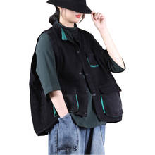 2021 Autumn Women's Denim Vest New Loose Large Size Color Matching Denim Vest Female Cowgirl Jacket female Top Black Jeans Vest 2024 - buy cheap