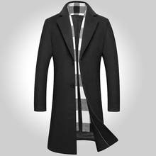 Novo 2020 outono inverno longo trench moda negócios casual lã fino casaco masculino 2024 - compre barato