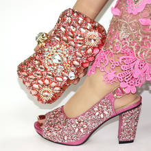 Zapatos de tacón de 9,3 CM para mujer, calzado de moda rosa con decoración de cristal grande, zapatos de vestir africanos, conjunto de bolso a juego CR940 2024 - compra barato