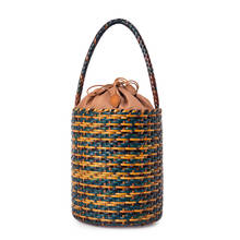 100% Genuine Leather Women Shoulder Bag woven bucket bag ethnic style round bucket bag Vintage Tote Bag Cowhide hollow woven bag 2024 - buy cheap