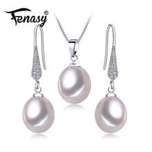FENASY-Conjuntos de joyería de plata de ley 925 para mujer, pendientes de perlas naturales, nuevos pendientes de gota, collares de cadena colgantes a la moda 2024 - compra barato