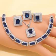 XUTAAYI Brand New Blue Stones  Silver Jewelry Sets For Women Stud Earrings Bracelet Ring Necklace Pendant Free Gift Box 2024 - buy cheap