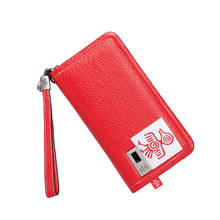 Orabird Luxury Women's Red Long Slim Wallet Genuine Cow Leather Ladies Wallets Purse Wristlet Strap Card Holder Phone Money Bag 2024 - buy cheap