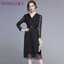 TESSCARA-vestido elegante de otoño para mujer, traje largo de alta calidad para oficina, fiesta, Vintage, de encaje, de diseñador, color negro 2024 - compra barato