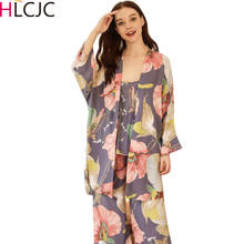 New Arrivals High-end 3 PCS Women Pajamas Set Viscose Floral Printed Female Pyjama Loose Elegant Female Nightwear Spring Summer 2024 - buy cheap