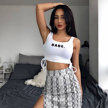 Summer Women Casual Letters Print Side Adjusted Tank Top Basic Vest Deep O Neck Sleeveless Crop Tops T Shirt 2024 - buy cheap