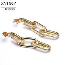 4 Pairs, Cubic Zircon Link Punk Chain Jewelry Stud Earrings Women New CZ Micro Paved For Female 2024 - buy cheap