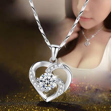 KOFSAC New Exquisite Blue Crystal Zircon Heart Pendant Jewelry Silver Color Chain Necklaces For Women Wedding Accessories Gifts 2024 - buy cheap