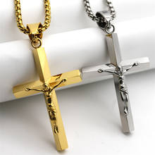 Women's Men's Jesus Cross Necklace Gold/Silver Color Stainless Steel Crucifix Pendant Religious Jewelry With Male Chain 2024 - buy cheap