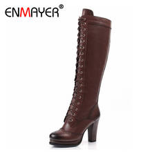 ENMAYER Sexy Winter Boots Designer Women Thigh New Lace Up Knee Corium Boot Heel Retro Knight Shoes for Women  Boots 2024 - buy cheap