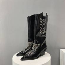 [Deat] bico fino de metal com corrente, couro pu preto, sapatos únicos, mulheres, legais, nova moda primavera verão, maré sg974, 2021 2024 - compre barato