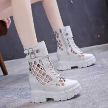 2020 PU Summer Increase Ankle Boots High Heels Women Shoes Sexy Lady Chelsea Boots Thick bottom Cutout Breathable Shoes Size 34 2024 - buy cheap