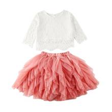 Conjuntos de roupas para meninas 1-6 anos, crianças pequenas, camisetas de princesa com renda e saia de tutu, conjunto de outono 2024 - compre barato