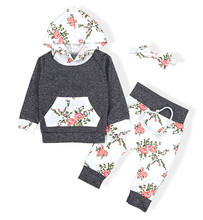 Baby Girls Clothes Long Sleeve Flowers Kangaroo Pocket Hoodie Tops+Pants+Headband 3Pcs Autumn Infant Clothing Set 2024 - buy cheap