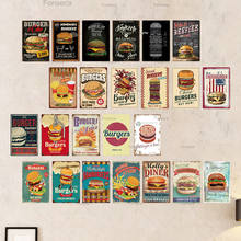 Placa de Metal con señal de hamburguesa para decoración de pared, cartel Vintage de comida rápida para cocina, cafetería, comedor, Bar, hamburguesa, 20x30cm 2024 - compra barato